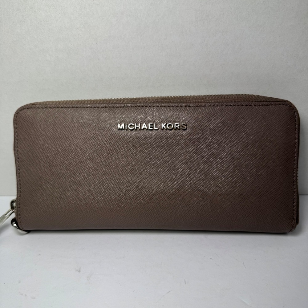 Michael Kors Saffiano Leather Zip Around Accordion Continental Wallet in Taupe